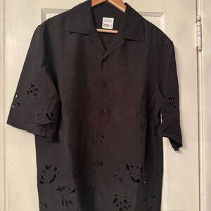 ZARA BLACK EMBROIDERED EYELET SHIRT LIMITED EDITION Sz Med